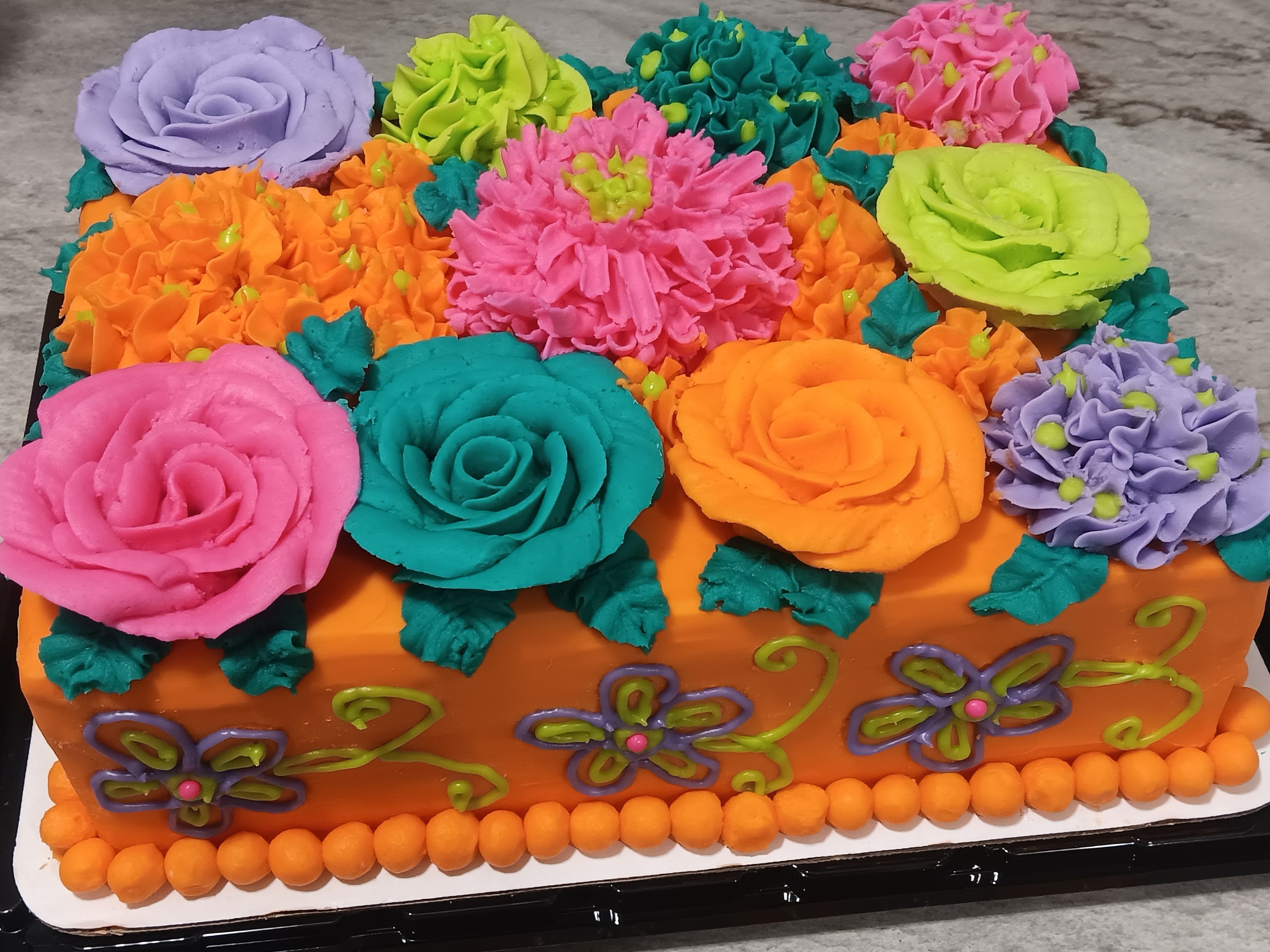 1/4 Sheet Neon Flower Cake