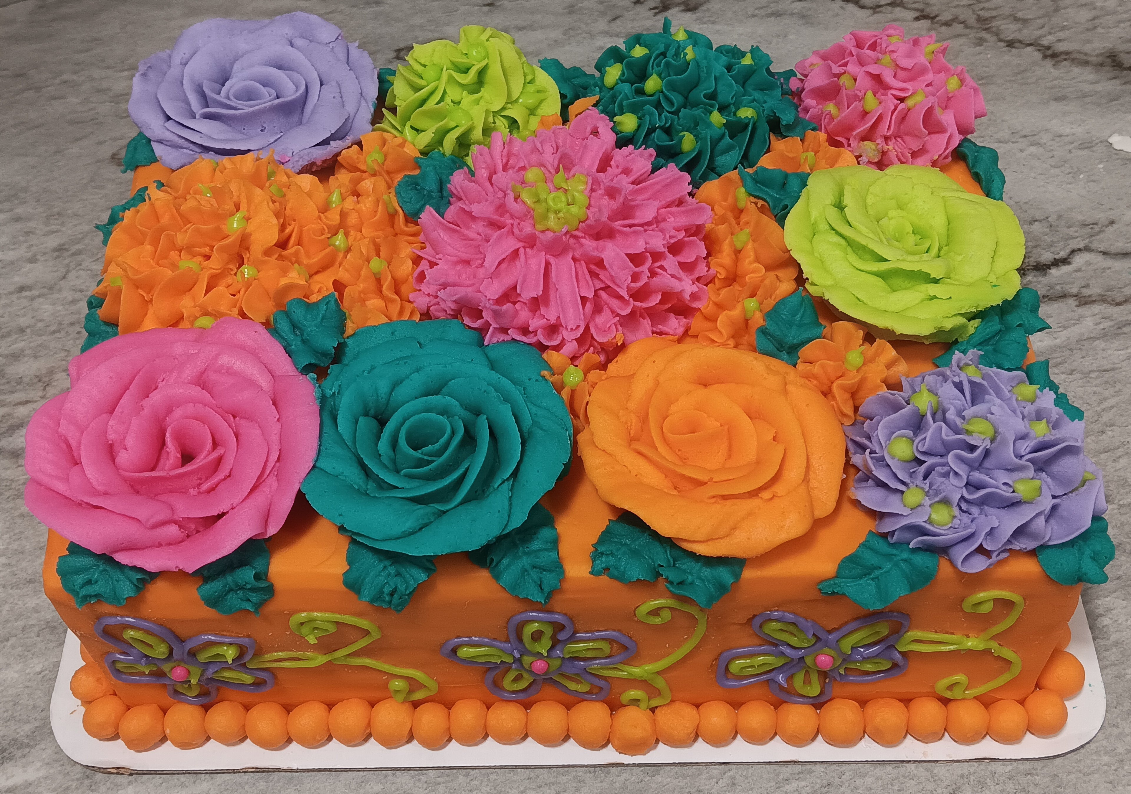 1/4 Sheet Neon Flower Cake